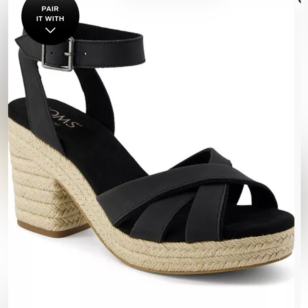 Tom’s Majorca Open Toe Black Strappy Sandals Block Heel